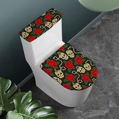 Rose Flower Sugar Skull Pattern Print Toilet Lid And Tank Cover Set