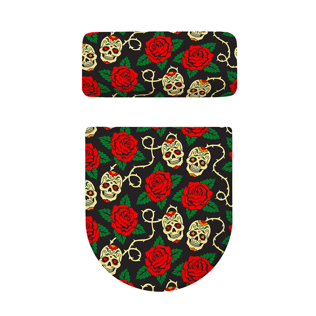 Rose Flower Sugar Skull Pattern Print Toilet Lid And Tank Cover Set