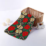Rose Flower Sugar Skull Pattern Print Towel