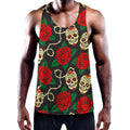 Rose Flower Sugar Skull Pattern Print Men's Workout Tank Top