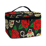 Rose Flower Sugar Skull Pattern Print Travel Makeup Bag