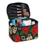 Rose Flower Sugar Skull Pattern Print Travel Makeup Bag