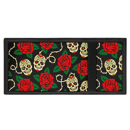 Rose Flower Sugar Skull Pattern Print Trifold Wallet