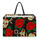 Rose Flower Sugar Skull Pattern Print Utility Tote Bag