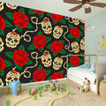 Rose Flower Sugar Skull Pattern Print Wall Sticker