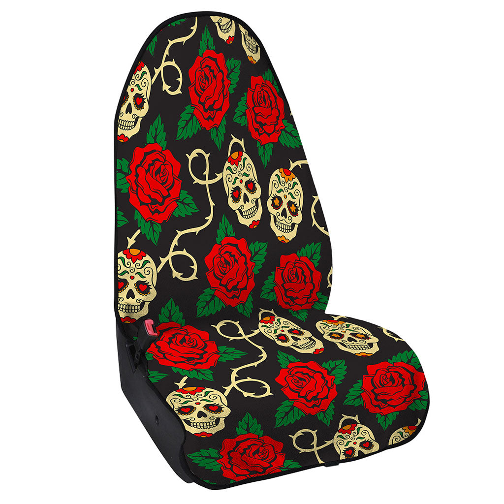 Rose Flower Sugar Skull Pattern Print Waterproof Car Seat Cover