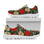 Rose Flower Sugar Skull Pattern Print White Running Shoes