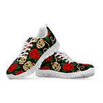 Rose Flower Sugar Skull Pattern Print White Running Shoes