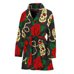 Rose Flower Sugar Skull Pattern Print Women's Bathrobe