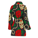 Rose Flower Sugar Skull Pattern Print Women's Bathrobe