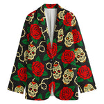 Rose Flower Sugar Skull Pattern Print Women's Blazer