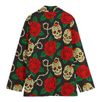 Rose Flower Sugar Skull Pattern Print Women's Blazer