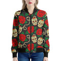 Rose Flower Sugar Skull Pattern Print Women's Bomber Jacket