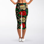 Rose Flower Sugar Skull Pattern Print Women's Capri Leggings