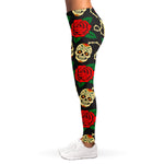 Rose Flower Sugar Skull Pattern Print Women's Leggings