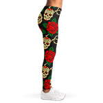 Rose Flower Sugar Skull Pattern Print Women's Leggings