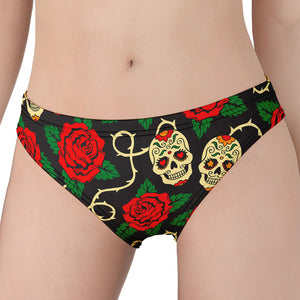 Rose Flower Sugar Skull Pattern Print Women's Panties