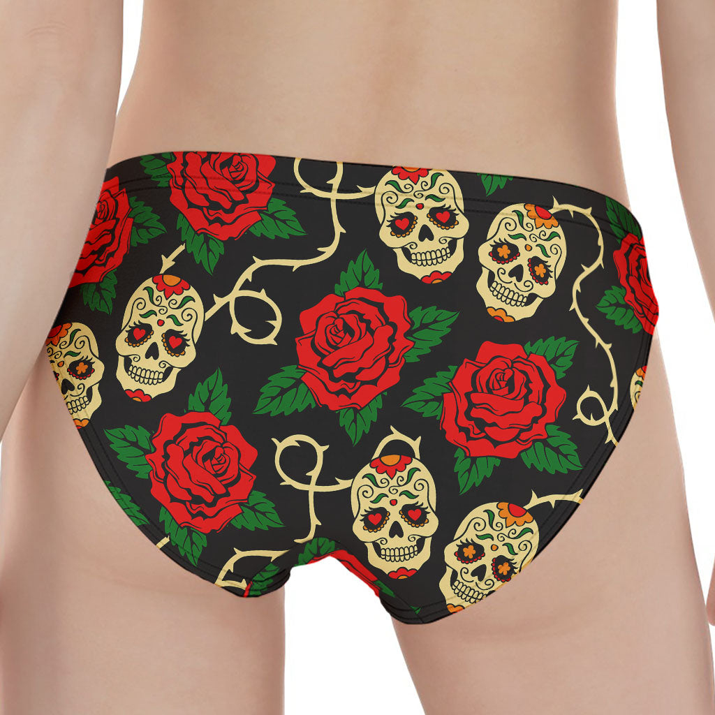 Rose Flower Sugar Skull Pattern Print Women's Panties