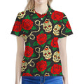 Rose Flower Sugar Skull Pattern Print Women's Polo Shirt