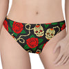 Rose Flower Sugar Skull Pattern Print Women's Thong