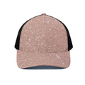 Rose Gold (NOT Real) Glitter Print Black Mesh Trucker Hat