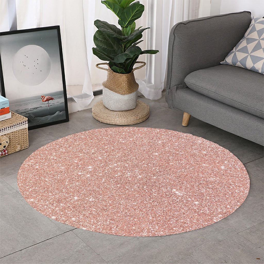 Rose Gold Glitter Artwork Print (NOT Real Glitter) Round Rug