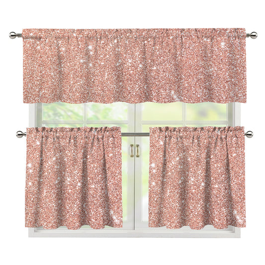 Rose Gold (NOT Real) Glitter Print 3 Piece Kitchen Curtains