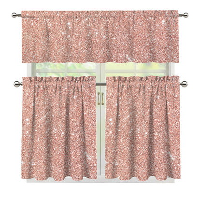 Rose Gold (NOT Real) Glitter Print 3 Piece Kitchen Curtains