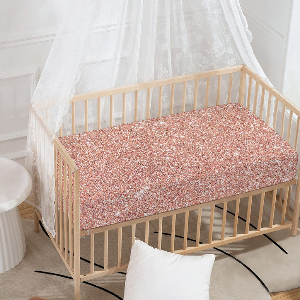 Rose Gold (NOT Real) Glitter Print Baby Crib Sheet