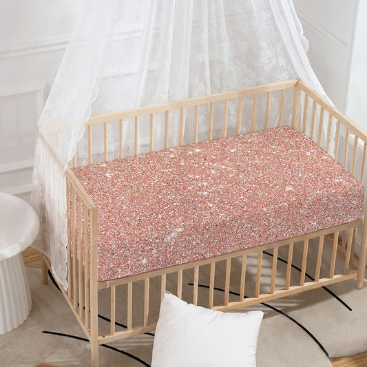 Rose Gold (NOT Real) Glitter Print Baby Crib Sheet