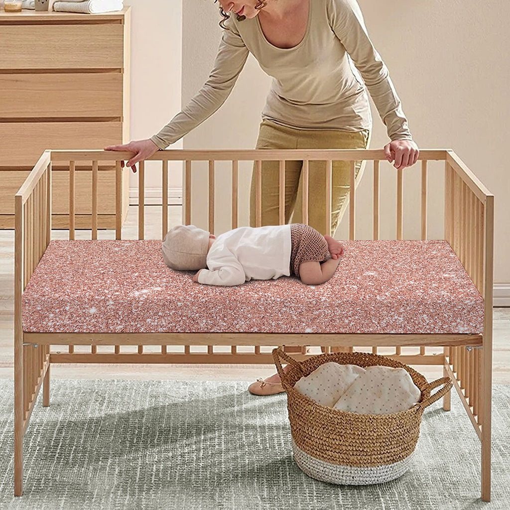Rose Gold (NOT Real) Glitter Print Baby Crib Sheet