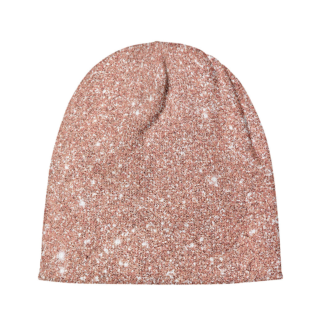 Rose Gold (NOT Real) Glitter Print Beanie