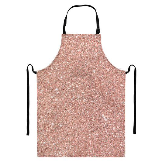 Rose Gold (NOT Real) Glitter Print Bib Apron With Pocket