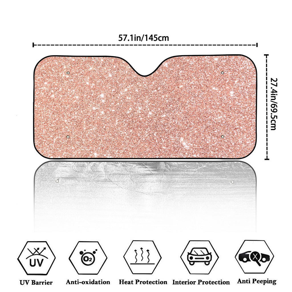 Rose Gold (NOT Real) Glitter Print Car Windshield Sun Shade