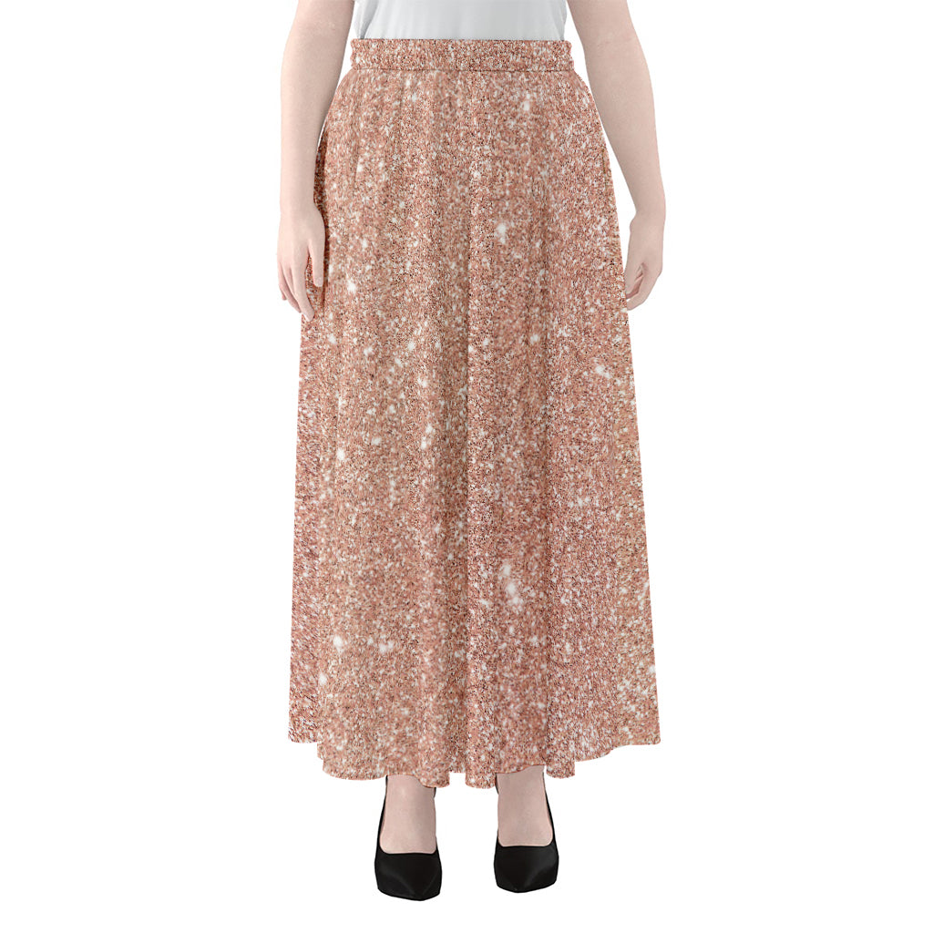 Rose Gold (NOT Real) Glitter Print Chiffon Maxi Skirt