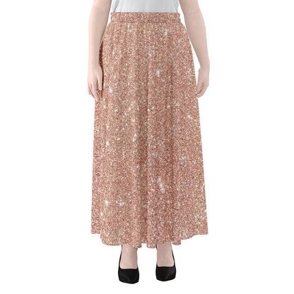 Rose Gold (NOT Real) Glitter Print Chiffon Maxi Skirt