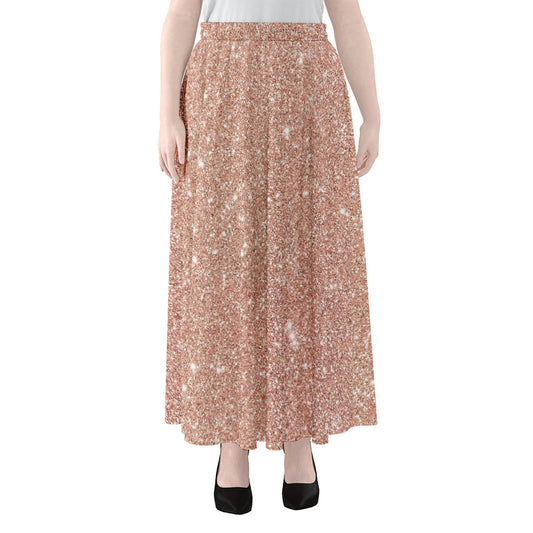 Rose Gold (NOT Real) Glitter Print Chiffon Maxi Skirt