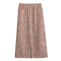 Rose Gold (NOT Real) Glitter Print Cotton Front Slit Maxi Skirt