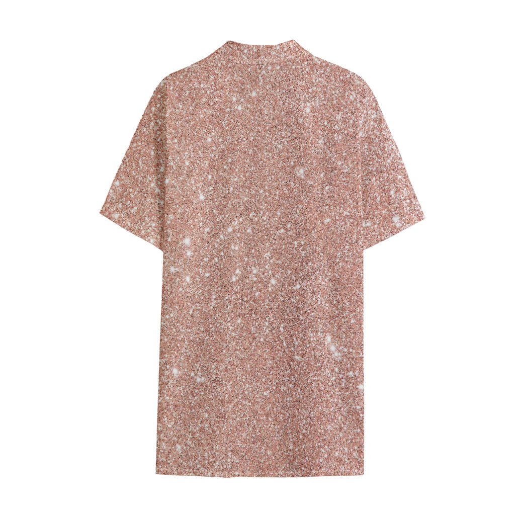 Rose Gold (NOT Real) Glitter Print Cotton Hawaiian Shirt