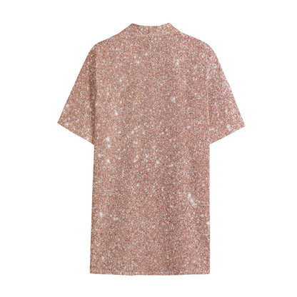 Rose Gold (NOT Real) Glitter Print Cotton Hawaiian Shirt