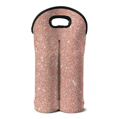 Rose Gold (NOT Real) Glitter Print Double Neoprene Wine Tote