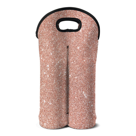 Rose Gold (NOT Real) Glitter Print Double Neoprene Wine Tote