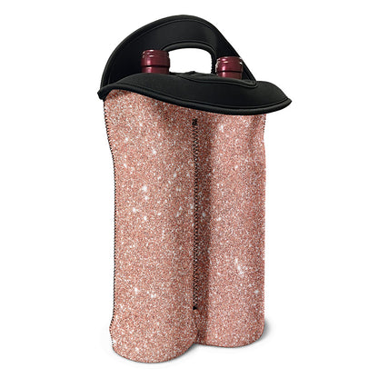 Rose Gold (NOT Real) Glitter Print Double Neoprene Wine Tote