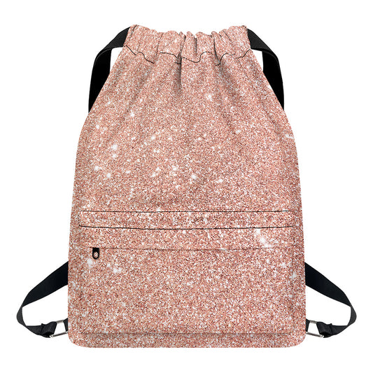 Rose Gold (NOT Real) Glitter Print Drawstring Backpack