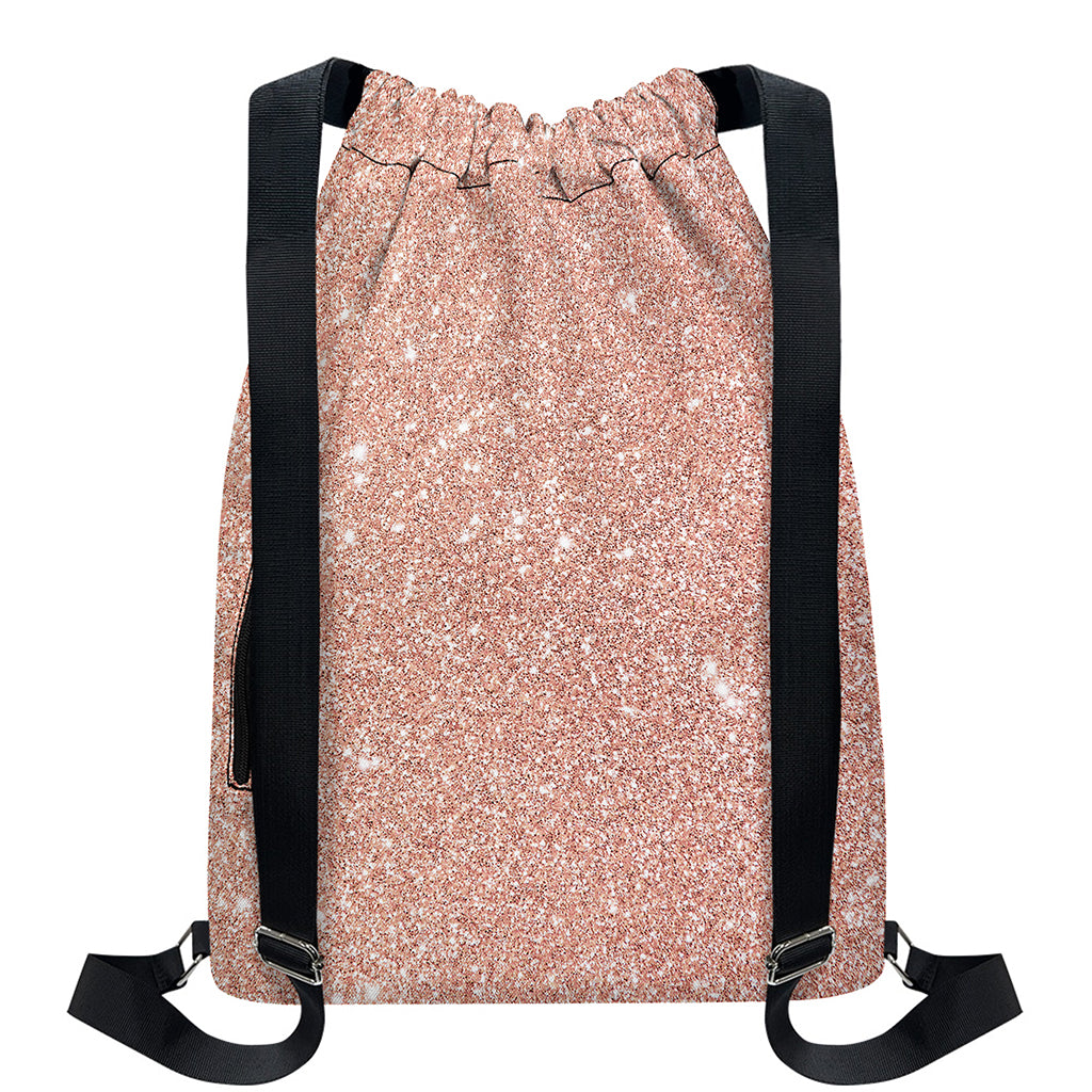 Rose Gold (NOT Real) Glitter Print Drawstring Backpack
