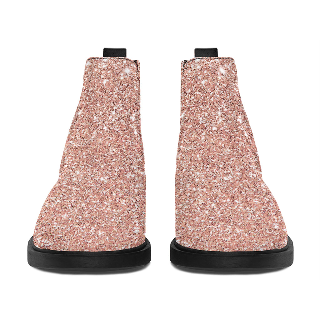 Rose Gold (NOT Real) Glitter Print Flat Ankle Boots