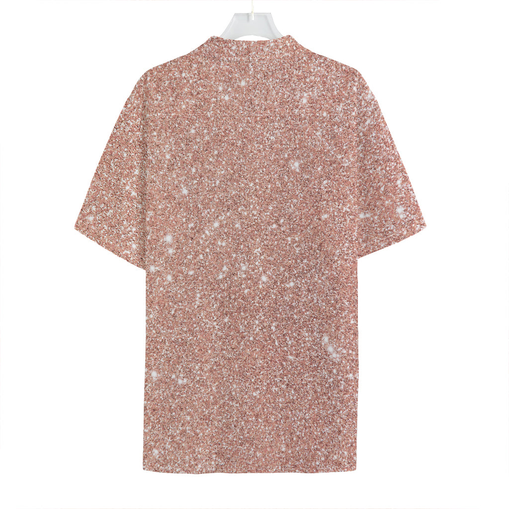 Rose Gold (NOT Real) Glitter Print Hawaiian Shirt