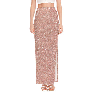 Rose Gold (NOT Real) Glitter Print High Slit Maxi Skirt