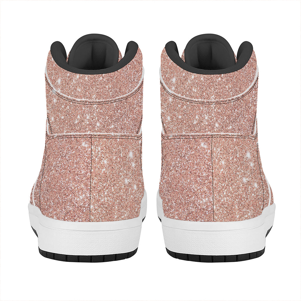 Rose Gold (NOT Real) Glitter Print High Top Leather Sneakers