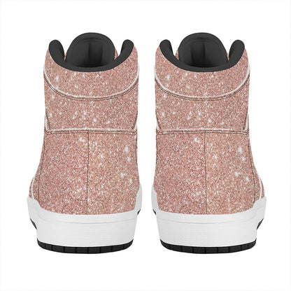 Rose Gold (NOT Real) Glitter Print High Top Leather Sneakers